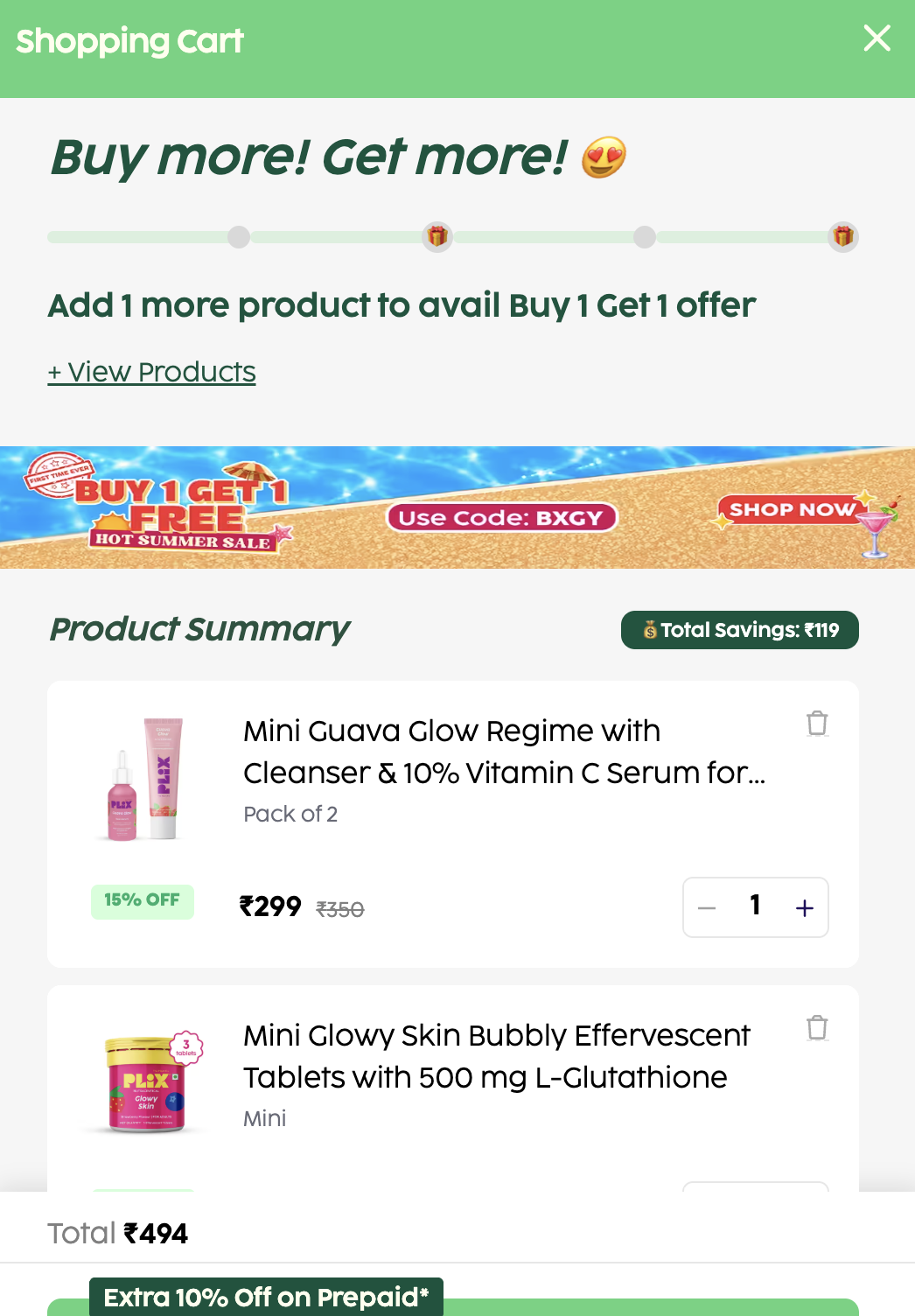 Shopify BXGY offer progress bar